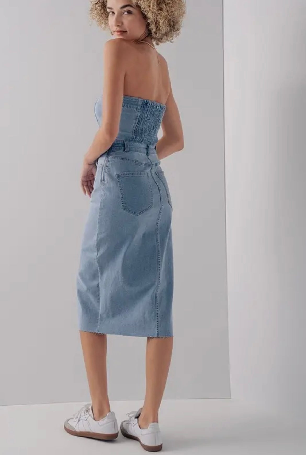 Denim Strapless Midi-Dress