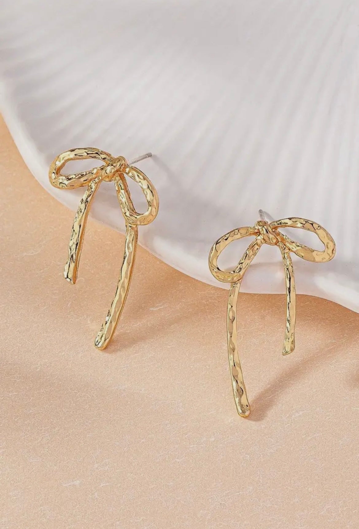 Gold Textured Bow Earrings