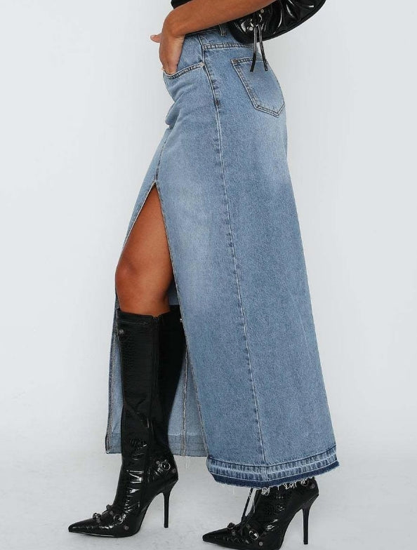 Front-Slit Denim Skirt