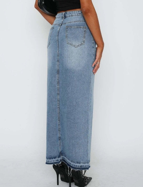 Front-Slit Denim Skirt