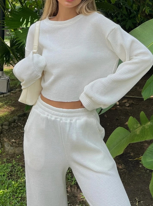 Waffle Crop Top & Pant Set